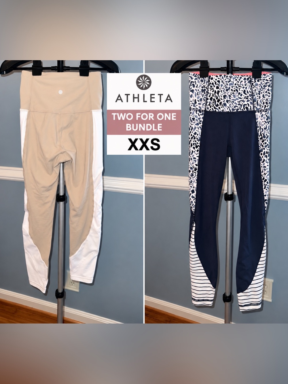 Athleta XXS Leggings Bundle 2 Pair Colorblock Animal Print Mesh